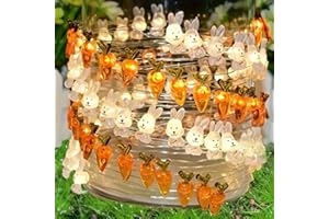 Bunny String Lights with Glowing Eyes & Moving Ears, Rabbit & Carrot Fairy Lights for Easter, Party Decor