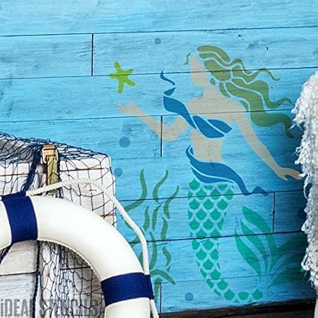 Sirene Pochoir Salle De Bain Chambre Nautique Mer Theme Decoration