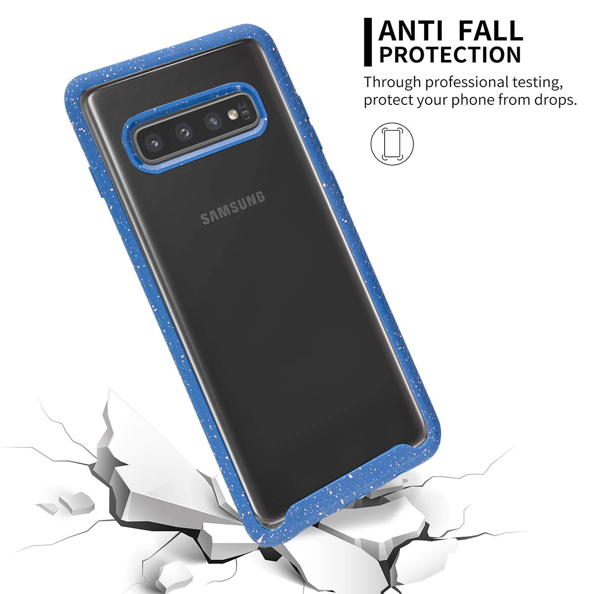 Galaxy S10 Plus Case, Crystal Clear TPU Bumper Heavy Duty Protection with Built-in Screen Protector Shockproof Slim Hybrid Bumper Cushion Cover Case for Samsung Galaxy S10 Plus (Navy)