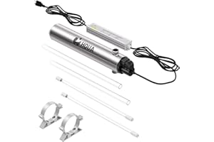 HQUA-TWS-121 120V 55W 12GPM 1“ MNPT Inlet/Outlet, Whole House Ultraviolet Water Purifier Filter, + 1 Extra UV Bulb, + 1 Extra Quartz Sleeve