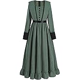 FCCAM Victorian Dress for Women Long Sleeve 1800s Edwardian Dress Ruffle Maxi Medieval Renaissance Costume