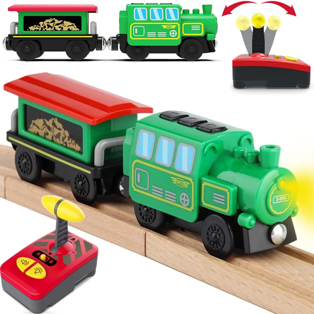 Photo 1 of HYPERLIVING Battery Operated Locomotive Train Set for Wooden Train Tracks, Powerful Engine Train Vehicles Electric Remote Control Cars with Light & Sound Toy Gift for Kids Toddler