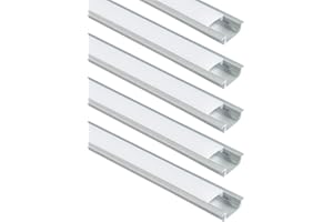 LightingWill 5-Pack 3.3ft/1M 9x23mm Silver U-Shape Internal Width 12mm LED Aluminum Channel System with Cover, End Caps and Mounting Clips Aluminum Extrusion for LED Strip Light Installations-U01S5