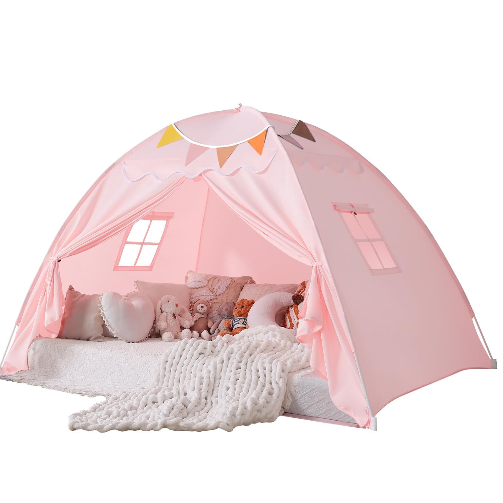 Full Size Bed Canopy for Kids：Girls Bed Tent Privacy Sleeping Tents Indoor - Toddler Play Tent - Girls & Boys Privacy Space Sleeping Tents Gifts (Large Pink) Image