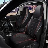 TOYOUN Classic Universal PU Leather Front Seat Covers 2 Pieces Red Trim view 2