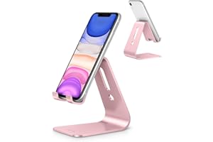 OMOTON Upgraded Aluminum Cell Phone Stand for Desk, C1 Durable Cellphone Dock with Protective Pads, Smart Stand Designed for iPhone17, 16/15/14/13 Pro Max Air, iPad mini, Android Phones,Rose Gold
