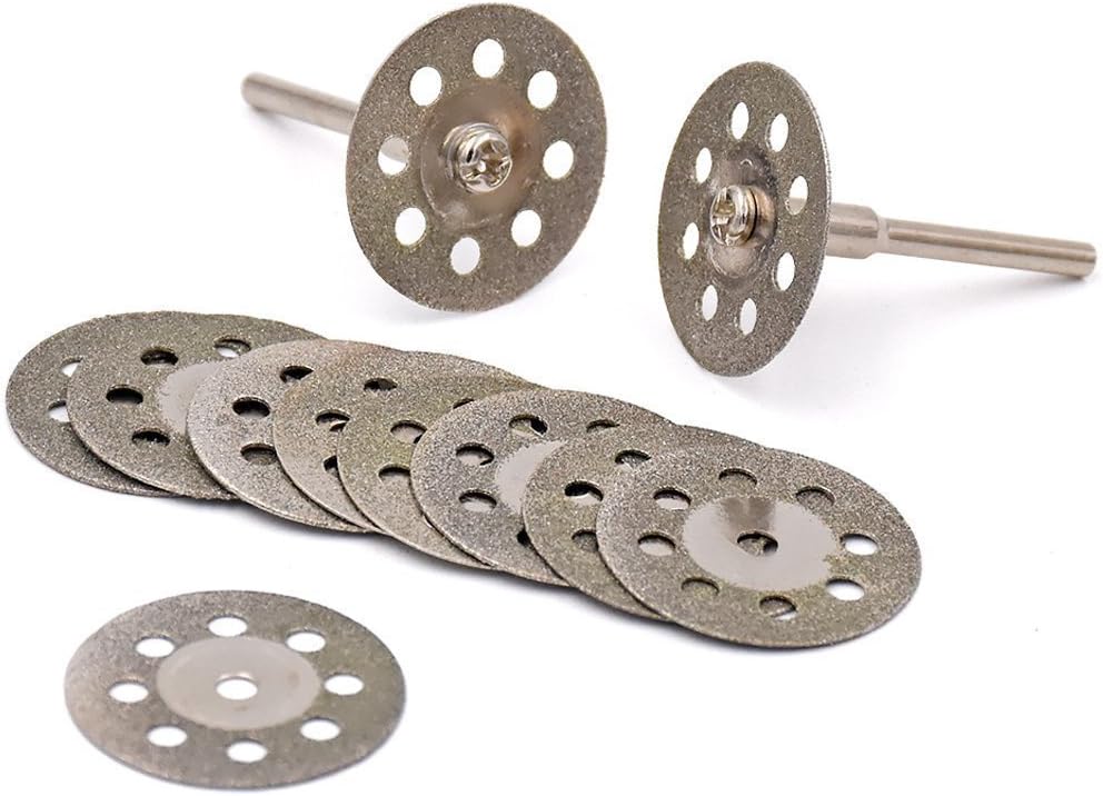 Lukcase 10 pcs Diamond Cutting Wheel Cut Off Discs Coated Rotary Tools W/Mandrel 25mm for Dremel …