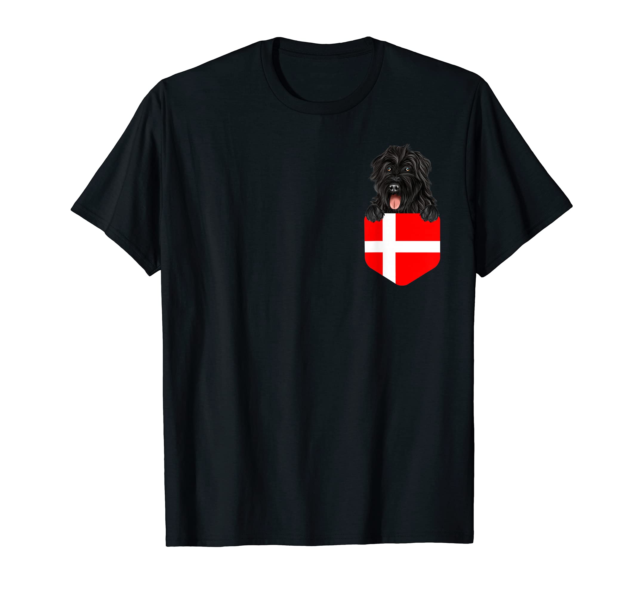 Denmark Flag Bouvier des Flandres Dog In Pocket T-Shirt