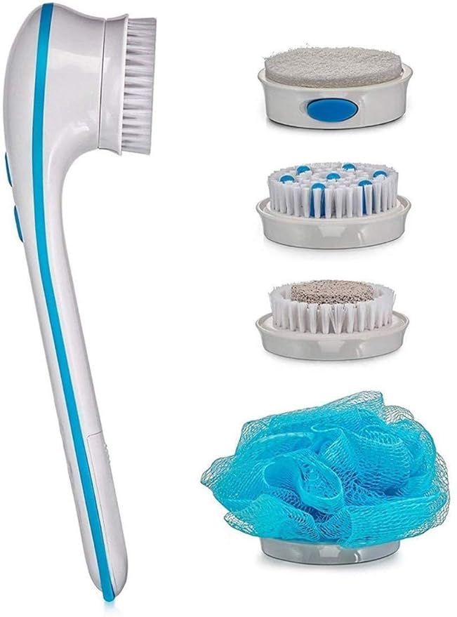 Dhruheer 5 in 1 Water Resistant Long Handle Electric Spinning Spa Brush Body Bath Shower Back Brush Massager Spa Scrubber
