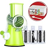 Cambom Rotary Cheese Grater Round Mandoline Slicer with 3 Interchangeable Blades, Manual Vegetable Food Shredder with Strong