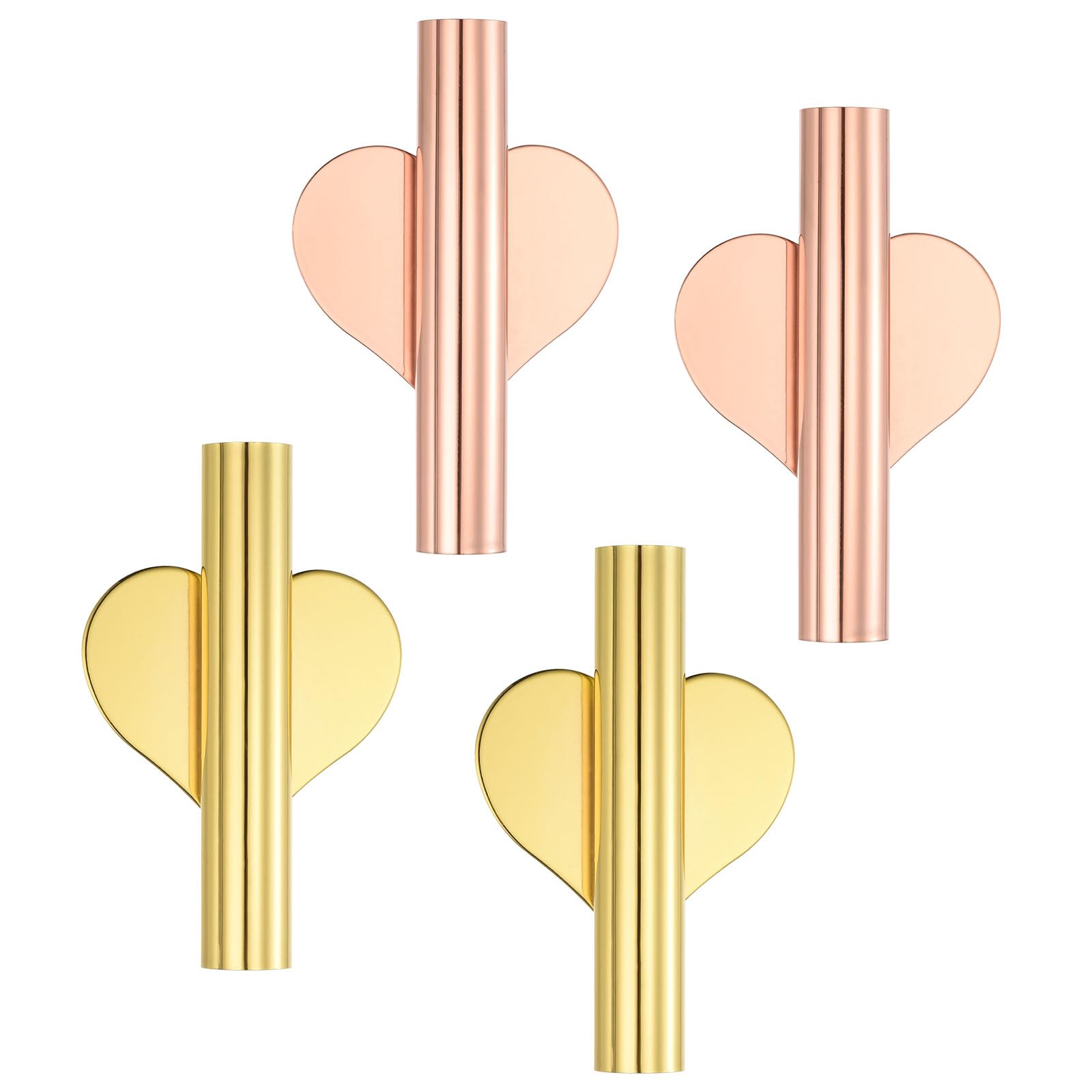 PATIKIL Wall Flower Vase Tube, 4 Pack Dried Flower Vase Racks Heart-Shaped Wall-Mounted Flower Tube for Flower Display Decoration, Gold Rose Gold