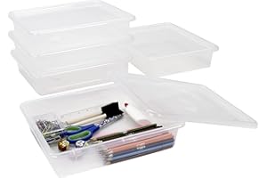 Storex Letter Size Deep Storage Tray – Organizer Bin for Classroom, Office and Home, Transparent, 5-Pack (62566U05C)