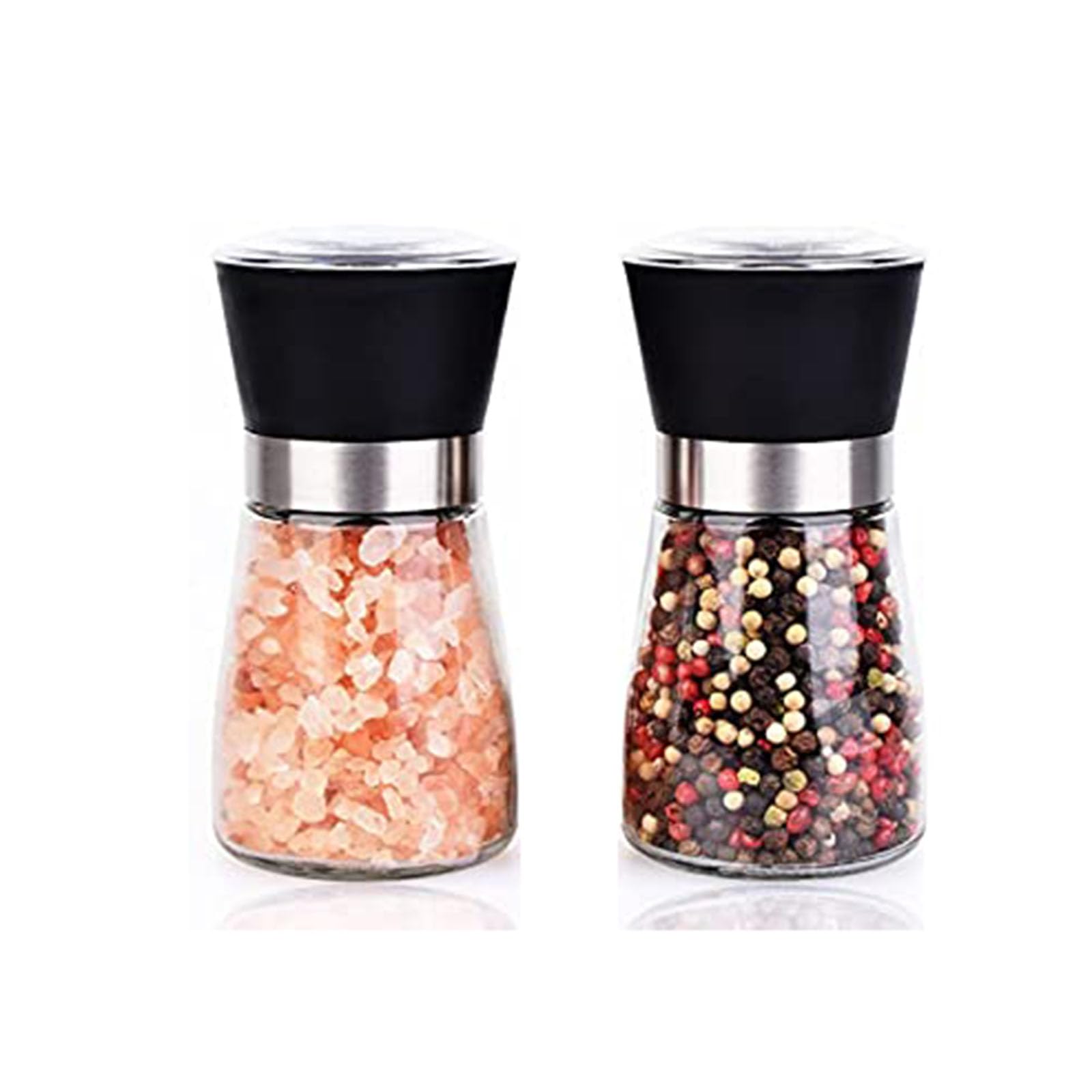 Kitchen Gadgets Spice Mill Shaker Set Adjustable Glass Bottles 2pcs Ceramic Salt and Refillable Pepper Grinder Set