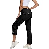 Women's Cargo Hiking Pants Quick Dry Lightweight Elastic Waist Button Pockets Joggers Athletic Sweatpants Travel Casual