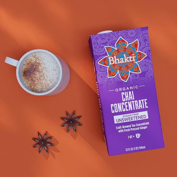 BHAKTI FAIR TRADE DAIRY FREE PREMIUM CHAI TEA – UNSWEETENED CONCENTRATE (32 OUNCE, 1 COUNT) – EXPERIENCE THE FRESH AND SPICY GINGER CHAI DIFFERENCE