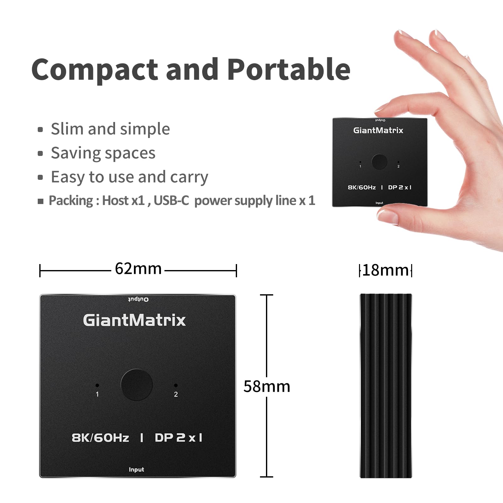 DP Switch 2 in 1 Out Display Port Splitter 2 in 1 Out Display Port Switch Box 2 in 1 Out 8k 60HZ 4k 144HZ 4K 240HZ 4K 175HZ Displayport Switch Not Bi-Directional (Black)