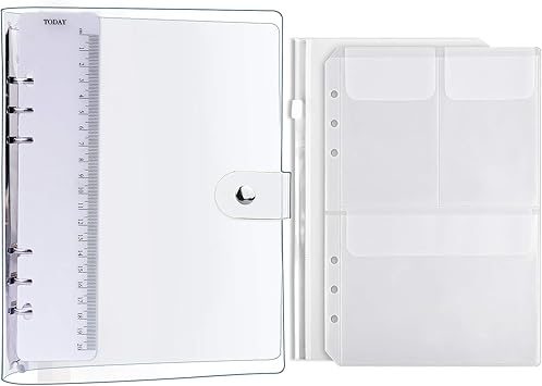 Amazon システム手帳 透明バインダー Leobro A5サイズ手帳 Pvcクリア素材 柔らかい ボダン付き クリアポケット 2枚付き 定規付き ノート システム手帳 文房具 オフィス用品