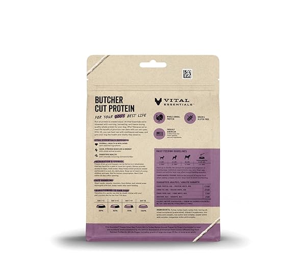 VITAL ESSENTIALS FREEZE DRIED DOG FOOD TOPPER, RAW TURKEY GROUND TOPPER FOR DOGS | HIGH PROTEIN, GRAIN FREE DRY DOG FOOD MIX-IN | 6 OZ BAG