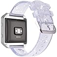 iiteeology for Fitbit Blaze Band, Frame Housing + Clear Glitter TPU Soft Accessory Small Large Band for Fitbit Blaze Fitness Watch Band Women - Band Clear/Silver + Frame Silver