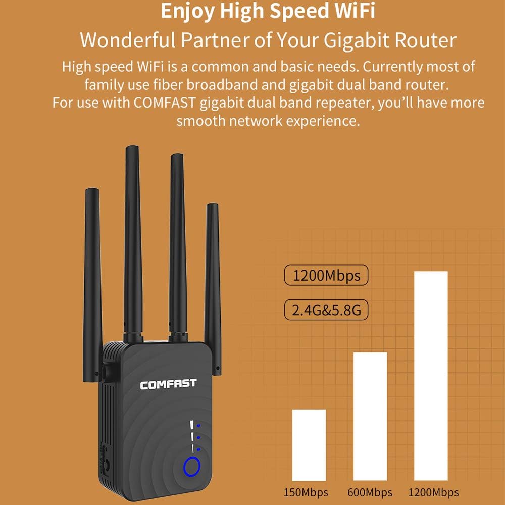 WiFi Range Extender Signal Booster for Home, 1200Mbps Repeater 2500FT 2.4 & 5GHz Dual Band WPS Booster WPS Easy Setup, Work with Any WiFi Routers Enjoy Gaming Movies: Computers & Accessories