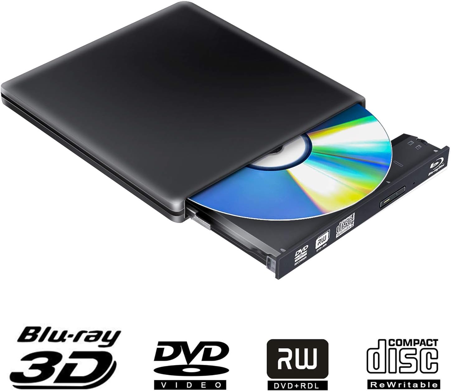 External Blu Ray DVD Drive Burner 3D 4K, USB 3.0 CD DVD Blu-Ray Disc Burner Writer Playback Slim for Windows Mac OS Laptop PC