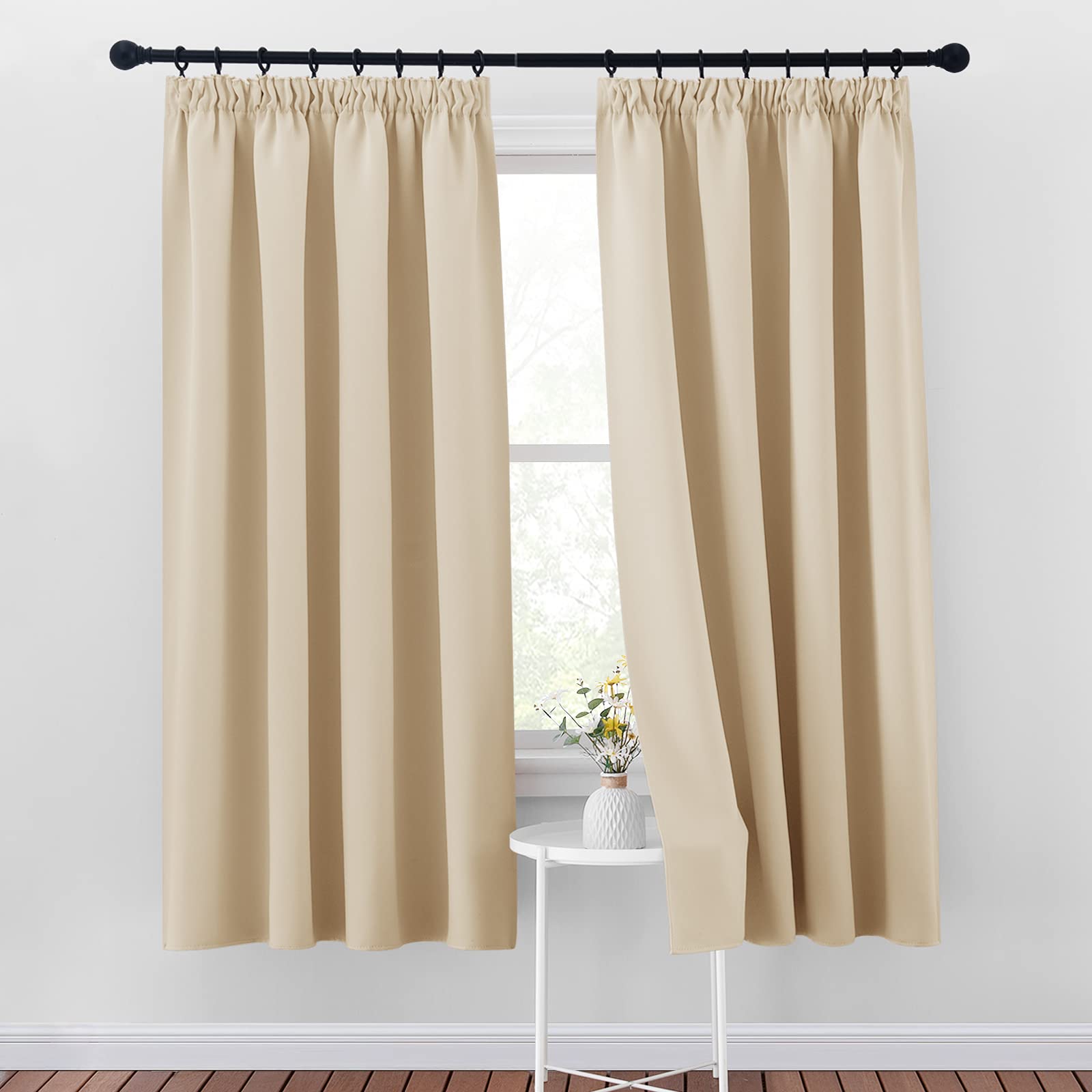 PONY DANCE Beige Curtain for Bedroom - Thermal Insulated Tape Top Curtain Panels for Room Darkening Solid Noise Reducing Drapes for Nursery, 2 Pieces, W46 X L72, Biscotti Beige — image 1