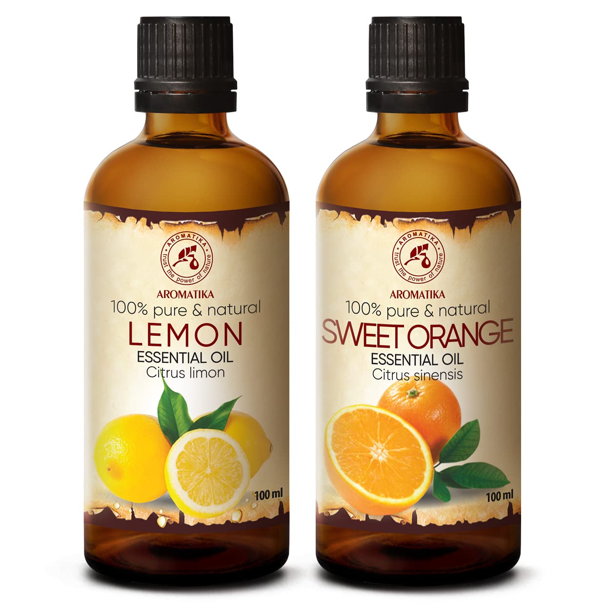 Lemon & Sweet Orange Essential Oil 2x100 ml - Citrus Limon - Citrus Sinensis - Fragrance Oil - for Diffuser and Aroma Lamp - Sauna - Aroma Soap - Candle - Aromatherapy - Fresh Scent - Air Freshener