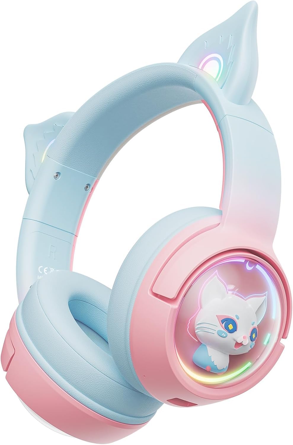 Photo 1 of PHNIXGAM Cute Cat Bluetooth Headphones, Wireless & Wired Mode Headset with Mic, RGB LED Light, for Girls Women School Gaming, Compatible with Mobile Phones Tablet (Pink Blue)