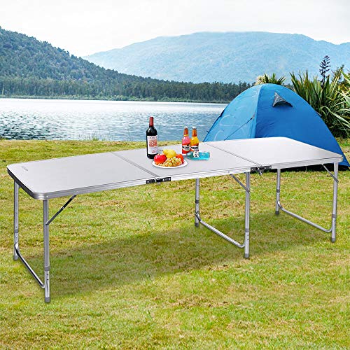 Lovinland Aluminum Folding Table, Portable Camping Table 6 Foot Lightweight Foldable Table Height Adjustable for Party Picnic Dining Outdoor Indoor Use - Thumbnail 4