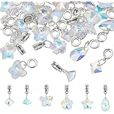 PH PandaHall 6 Style Crystal Glass Charms Pendants, 30pcs Faceted Butterfly Star Crystal Dangle Charms With Bail Hanger Large Hole Transparent Beads For Necklace Earrings Bracelets Keychains Jewelry