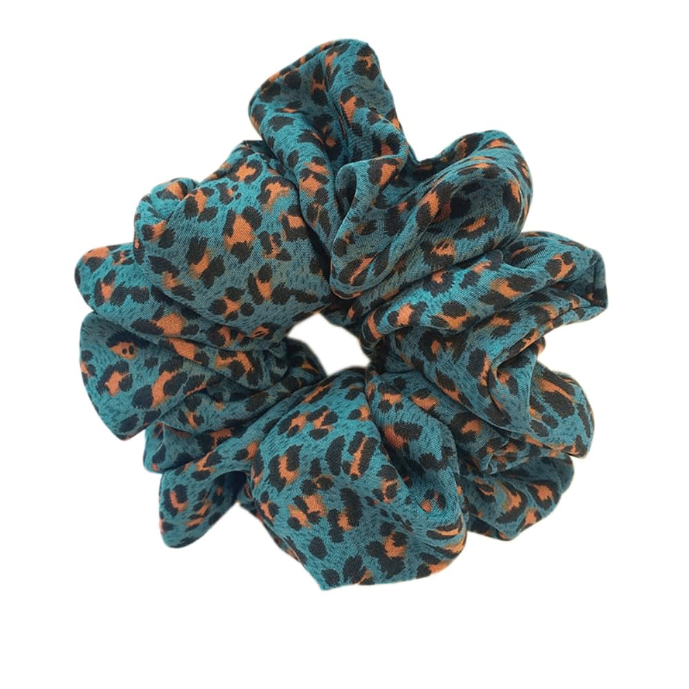 Wambere Large Scrunchies Soft Elastic Silk Premium Satin Hair Bobbles Oversized Ladies Girls Satin Hair Accessories for Girls & Women, Leopard Green