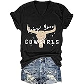 Western Country Shirt for Women Cowgirl Cartoon Boots V Neck Short Sleeve Tops Vintage Cowboy Graphic Tees