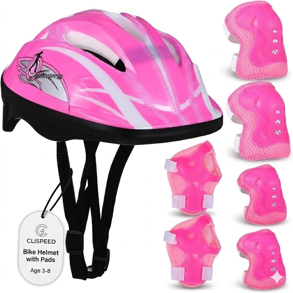 Kids Bike Helmet Knee Pads Set - Adjustable Toddler Helmet with Elbow Wrist Guards Safety Gear for 3-8 Years Old Boys Girls Cycling Skateboard Roller Skating Scooter