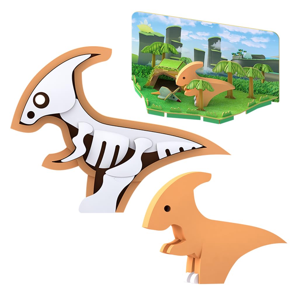 HALFTOYS Collectibles Magnetic Dinosaur Play Sets, 3D Jigsaw Puzzle Building Blocks, STEM Educational Take Apart Toys Gift for Toddler & Kids 3+ Years (Parasaurolophus)