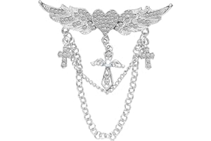 ZZ ZINFANDEL Gold Angel Wings Tassel Chain Brooch Collar Pins for Men,Vintage Love Heart Sweater Shawl Chain Clips Brooch Chain for Men Suits Lapel Pin