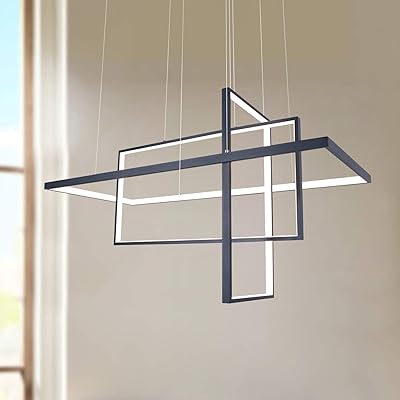 Buy Leniure Black Square Cube Led Light Pendant Lamp Chandelier Lighting Fixture 34 Wide 16 Deep 20 High Warm White 3000k Online In Indonesia B07ksdnc78