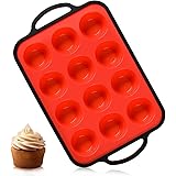 CAKETIME Silicone Muffin Pan, Metal Reinforced Frame Cupcake Pan Easy to Handle 12 Cups Small Baking Mold Nonstick