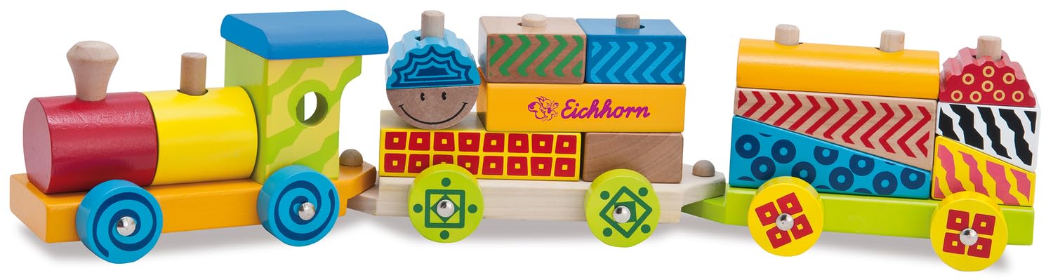 Eichhorn Wooden Tran Set for Kids with Building Blocks to Encourage Creativity and Hand-Eye Coordination