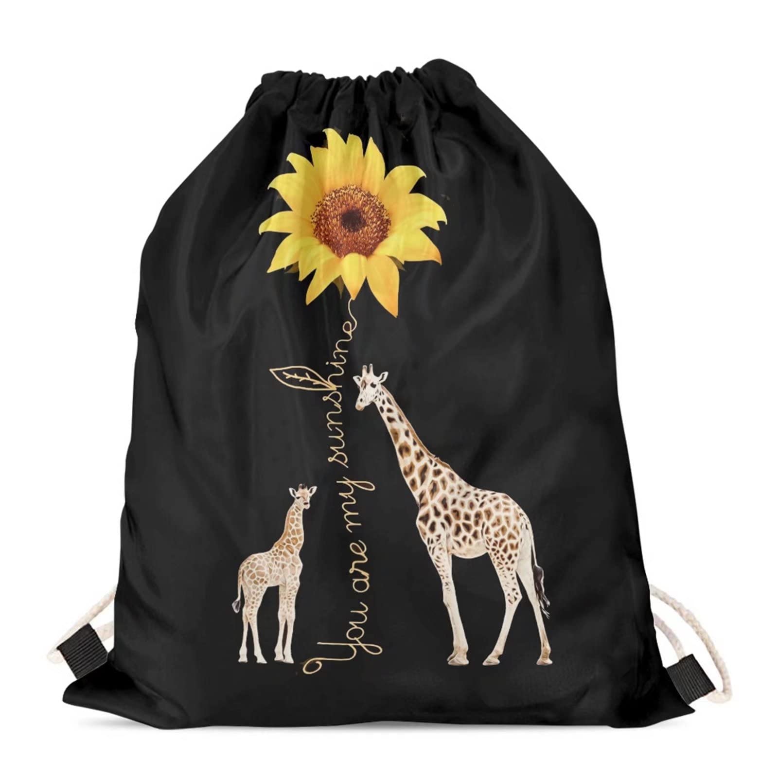 BYCHECAR Sunflower Giraffe School Bags for Girls Pe Bag Kids Swimming Drawstring Pouch Childrens Sport Draw String Gym Sack Holiday Snack