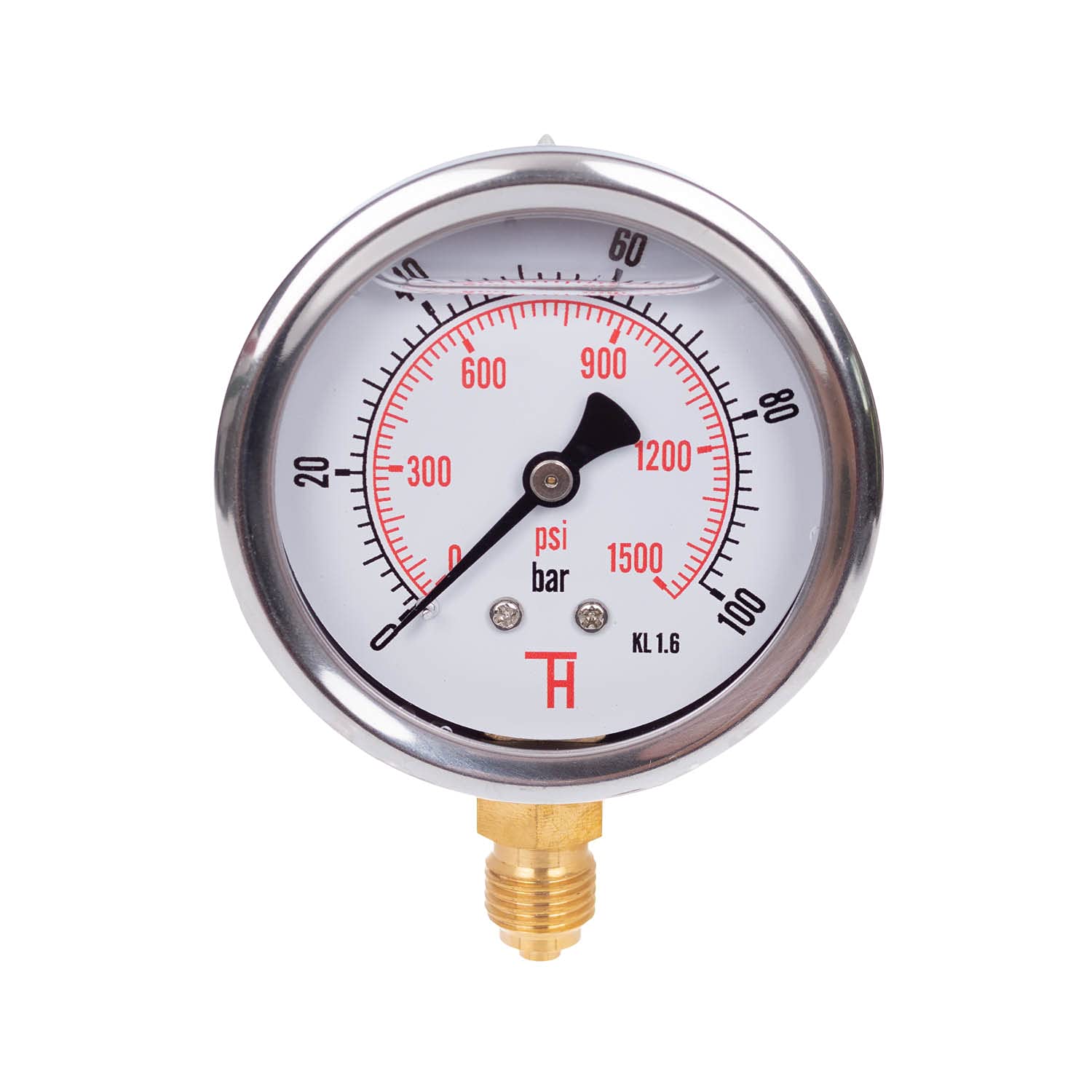 THERMIS Pressure Gauge 304G 1/4 Connection from Bottom 0-100 bar / 0-1500 psi, Shock resistant
