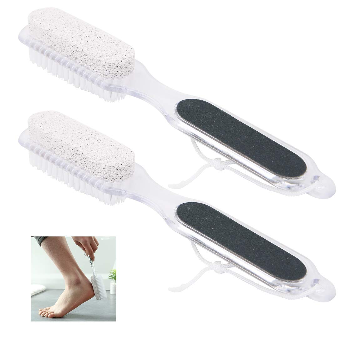 2 Pack Foot File,4 in 1 Foot Care Combines with Pumice Stone Nail Brush Foot Rasp Callus Reducer for Hard Skin Removal