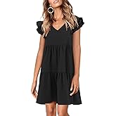 Zwurew Summer Babydoll Dresses for Women 2026 Cute Ruffle Cap Sleeve V-Neck Flowy Swing Mini Dress Sundress