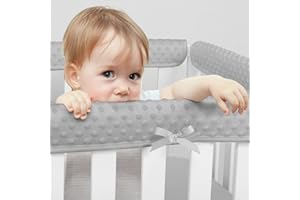 Aiewale 3 Pc Crib Rail Cover for Teething Sets,Reversible Teething Guard,Soft Anti-Collision Strip Corner Cover (Gray-Bubble)