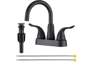 KPW Bathroom Sink Faucet 2 or 3 Hole Matte Black Centerset 4 Inch Bathroom Sink Faucet 2 Handle Plating Over ABS Plastic Non-Metallic Lavatory Bathroom Faucet with Pop up Drain Water Supply Hoses