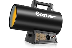 COSTWAY 60,000 BTU Forced Air Propane Heater, Space Heater with Overheat & Cut-off Protection, Portable Gas Heater Propane Heater for Garage, Warehouse, Workshop, Farm, Black