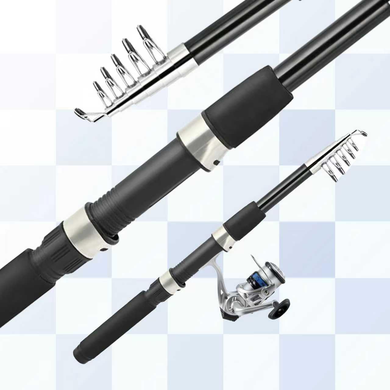 Telescopic Fishing Rod and Reel Combo, 2PCS 5.9FT Collapsible Fishing Pole Set with Pre-Loaded Spinning Reel Lures and Carrier Bag, Saltwater Freshwater Fishing Gear for Adults