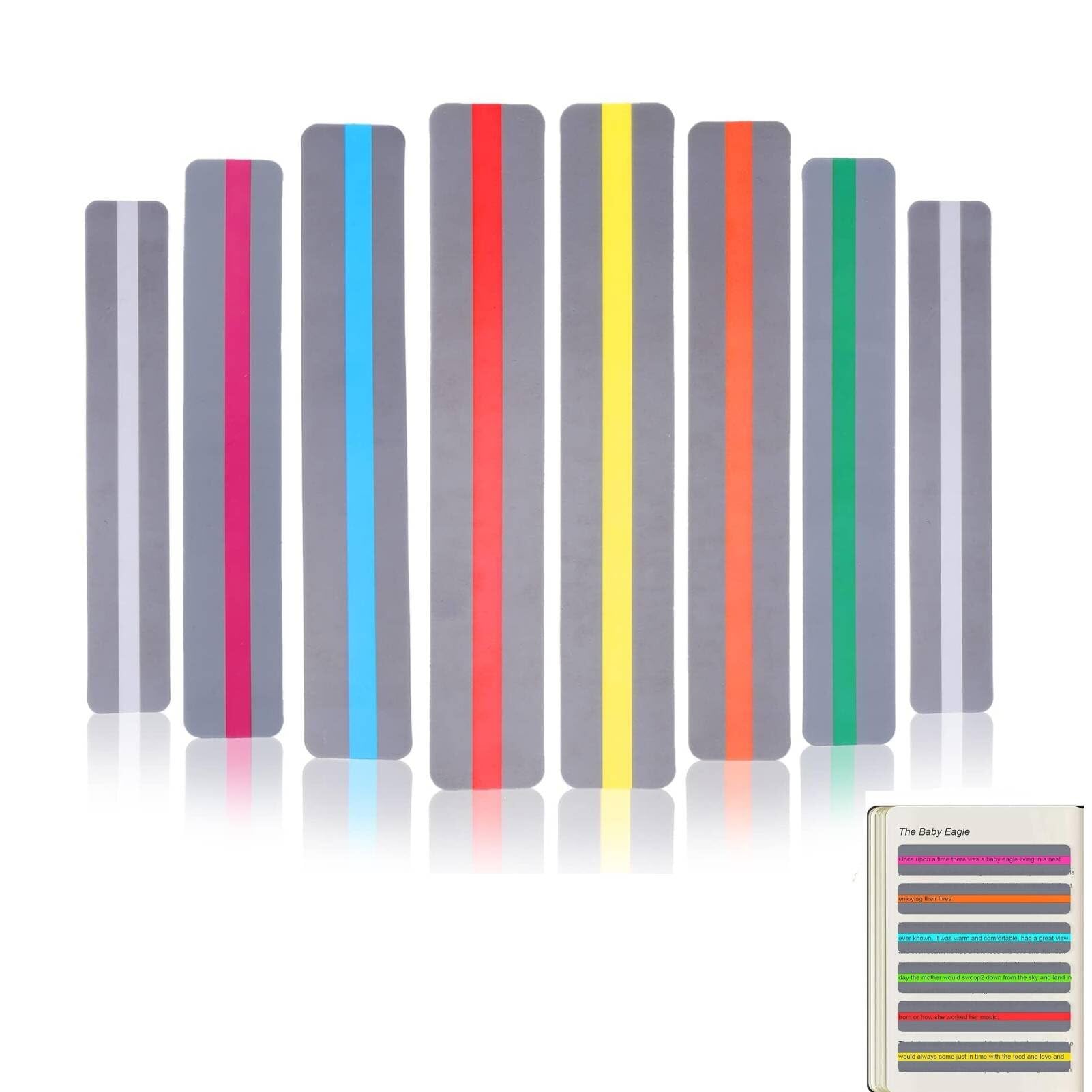 Agatige 8pcs Reading Guide Strips, Plastic Colored Overlays Highlight Sentence Strips Reading Tracking Rulers Bookmarks for Kids, Teachers and Dyslexics
