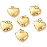 KitBeads 10pcs 18k Real Gold Plated 3D Heart Charms Valentine Love Mini Brass Heart Shaped Charms for Jewelry Making Bracelets Bulk