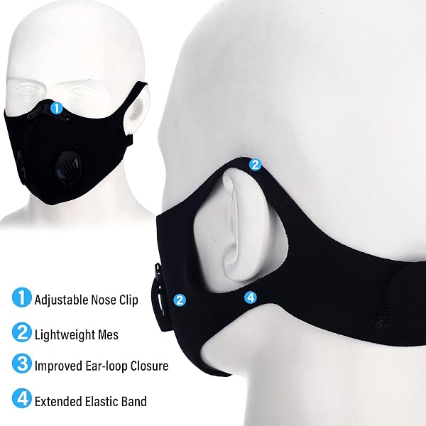 CUTECROP 24 PC DUST MASK SPORTS FACE PROTECTION RIDING COVER WITH VALVE REUSABLE BREATHING FACE SHIELD FOR WOODWORKING MOWING (BLACK)