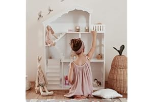 Wooden Dollhouse Bookcase Kids Bookshelf 3 Tier Children's Book Storage Organizer Shelf for Bedroom Playroom